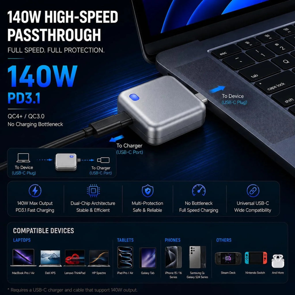 PopGuard 140W Automatic Charging Disconnector – USB-C Smart Power Cut-Off